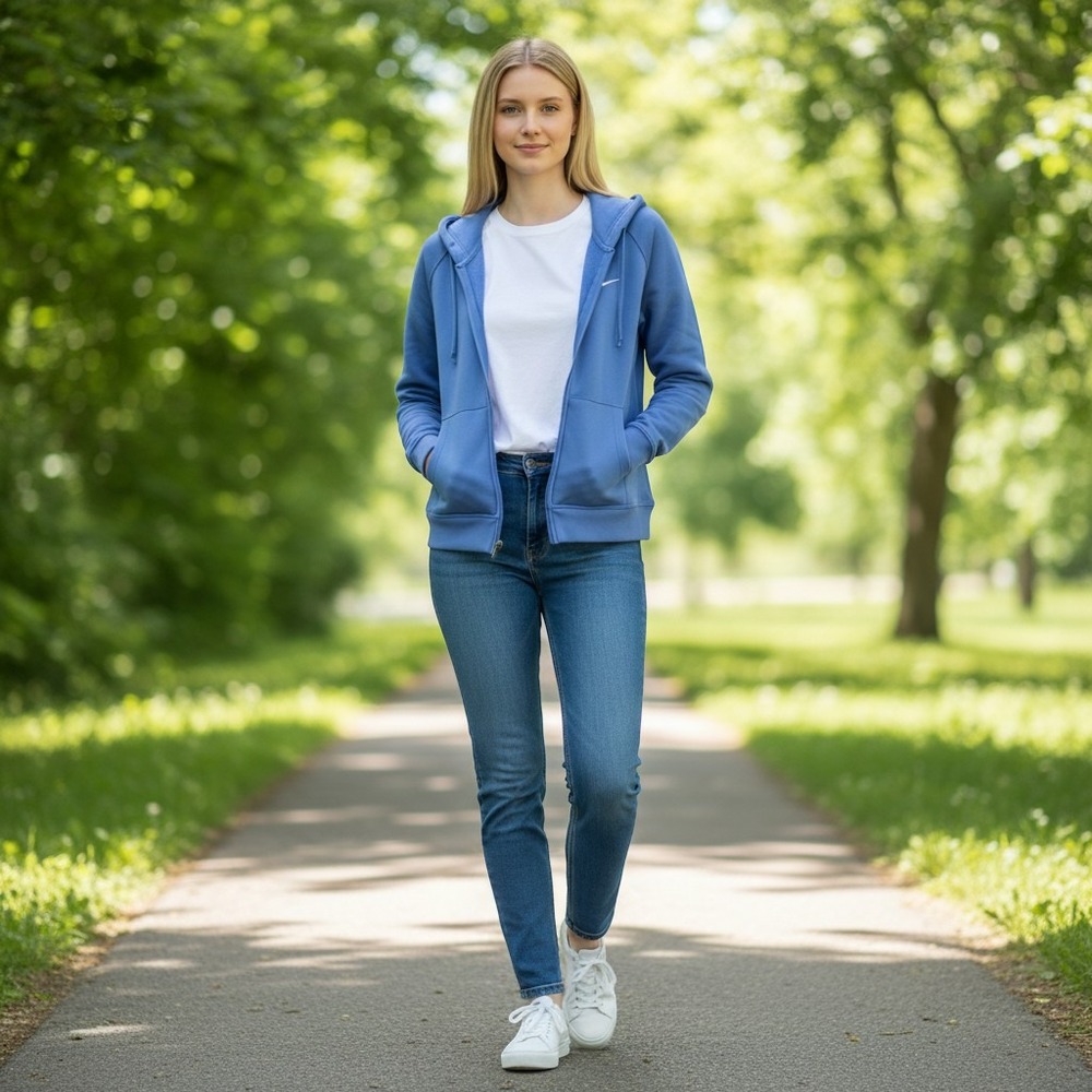 Nike Therma-FIT Womens Full Zip Hoodie Light Blue Fleece Sweatshirt Size M